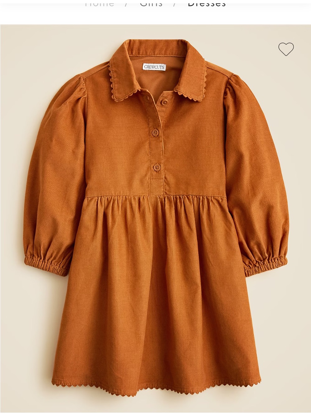 Crewcuts Girls Brown Corduroy fall Shirt Dress Sz 5 Long Sleeve Collared Pockets